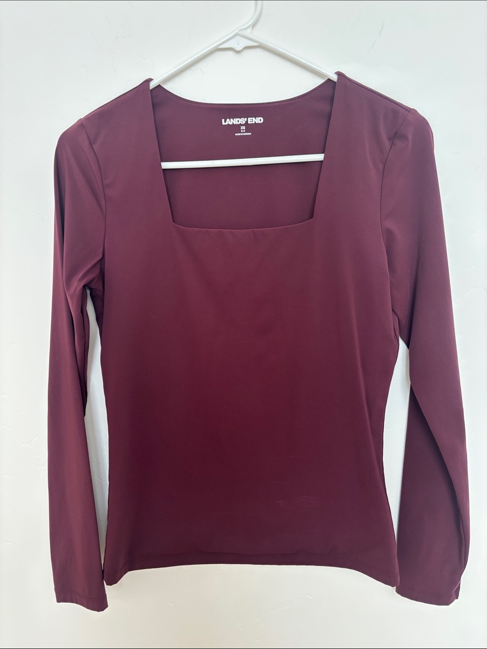Lands' End Long Sleeve Square Neck Top - Wine